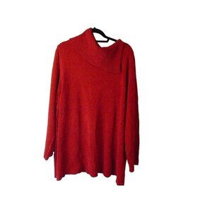 Liz & Me Ladies 3x (US 26/28) Acrylic Red Sweater Split Cowl Neck Stunning Tunic
